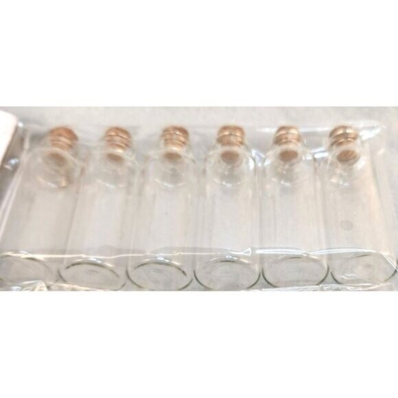 Set Of 6 Mini Clear Glass Bottles With Cork Closures 2.5x0.75 Inches Small Compa - Picture 2 of 7